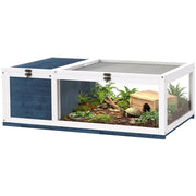 Casetta per tartarughe in legno con tetto apribile ¨C zephmum ¨C 91x60.5x32 cm, blu