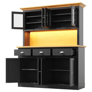 Credenza alta vetrina LED con anta in vetro e ripiani regolabili; per sala da pranzo; nero; 140 × 40 × 180 cm