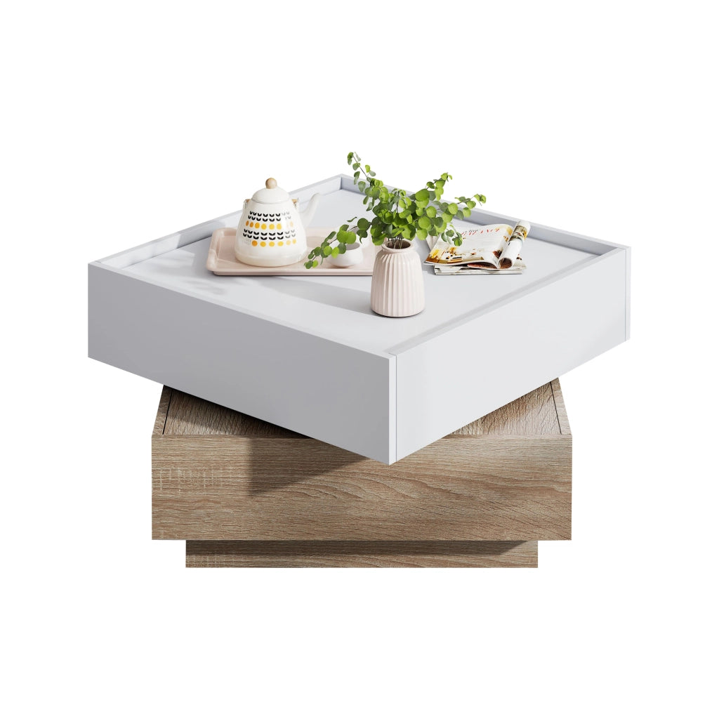 Tavolino da Salotto Girevole 360¡ã ¨C Xylo ¨C Bianco, Noce, 2 Ripiani, 60x60x38
