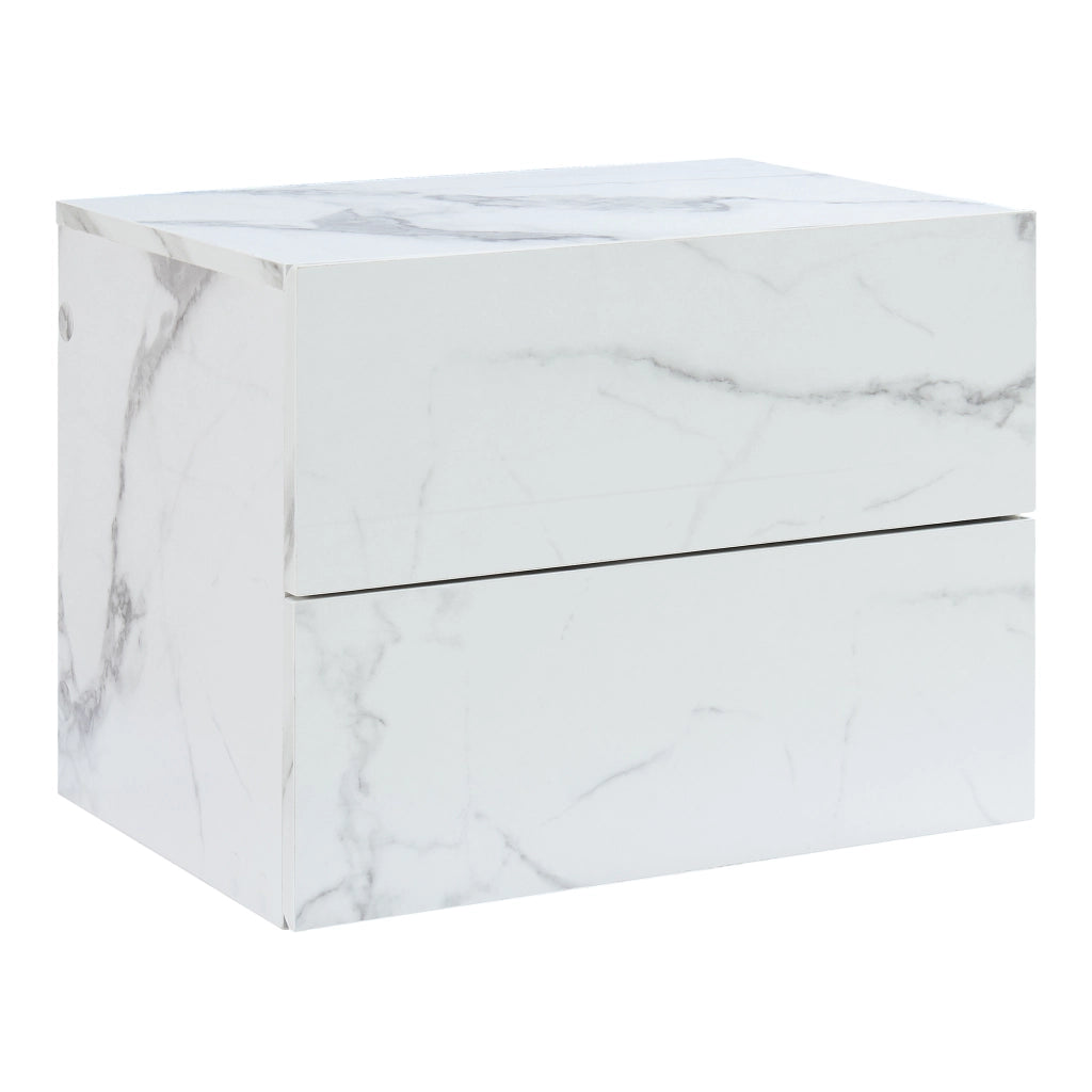 Comodino da Parete Ampfing con 2 Cassetti 40x29x30 cm Effetto Marmo Bianco [en.casa]