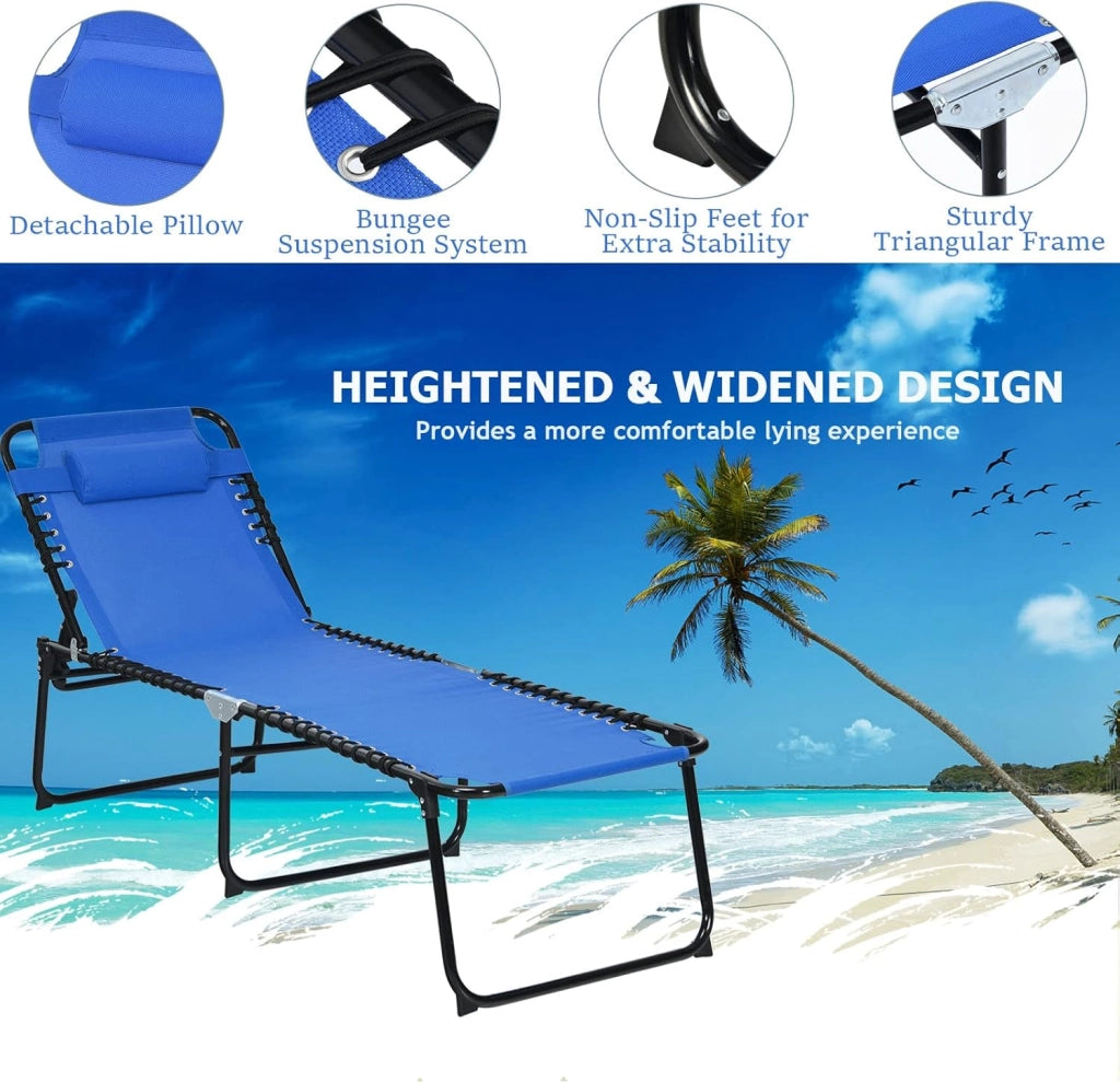 Lettino Prendisole, Lettino da Spiaggia Pieghevole, con Poggiatesta Rimovibile, Regolabili in 5 Posizioni, Sdraio Portatile con Piedini Antiscivolo, per Piscina, Giardino, Mare (Blue)