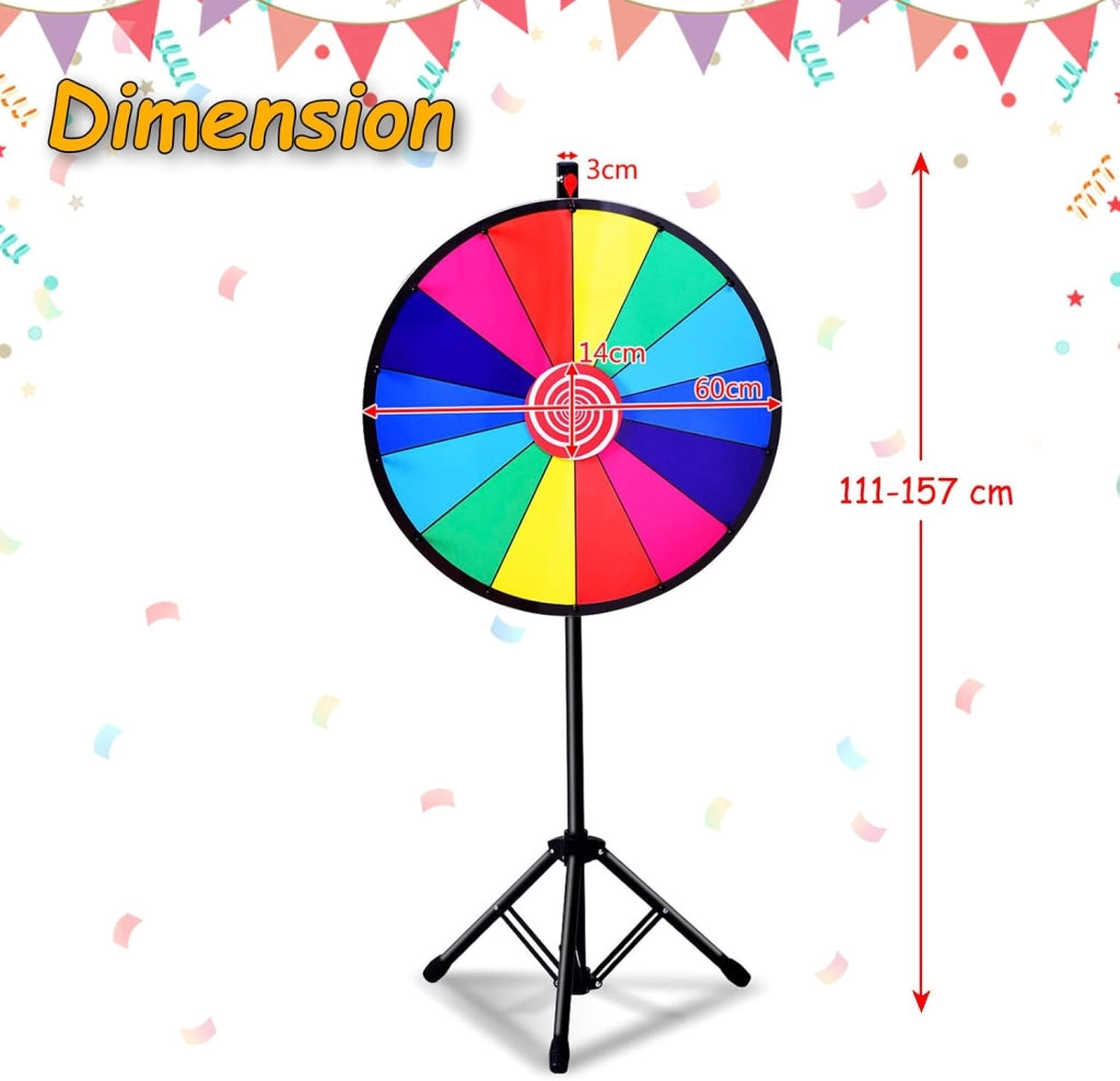 Ruota della Fortuna 24'', 14 Shot, da Terra con Altezza Regolabile, con Pennarello e Cancellino Riutilizzabile, Base Stabile a Treppiede, per Feste, Carnevale e Ferie (Ø60 cm, 111-157cm)