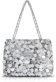 Borsa da donna con pailletten, borsa a tracolla con chiusura a zip e manico in pelle, grande borsa da braccio, shopper, borsa per occasioni speciali