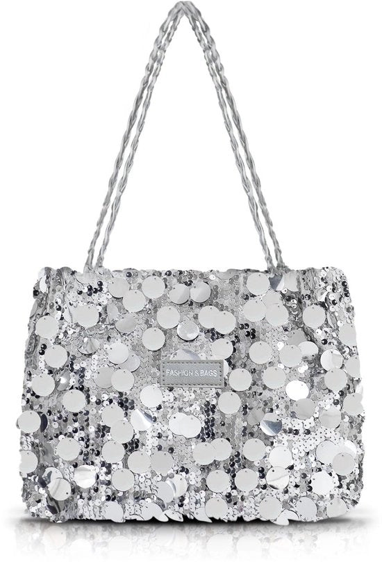 Borsa da donna con pailletten, borsa a tracolla con chiusura a zip e manico in pelle, grande borsa da braccio, shopper, borsa per occasioni speciali
