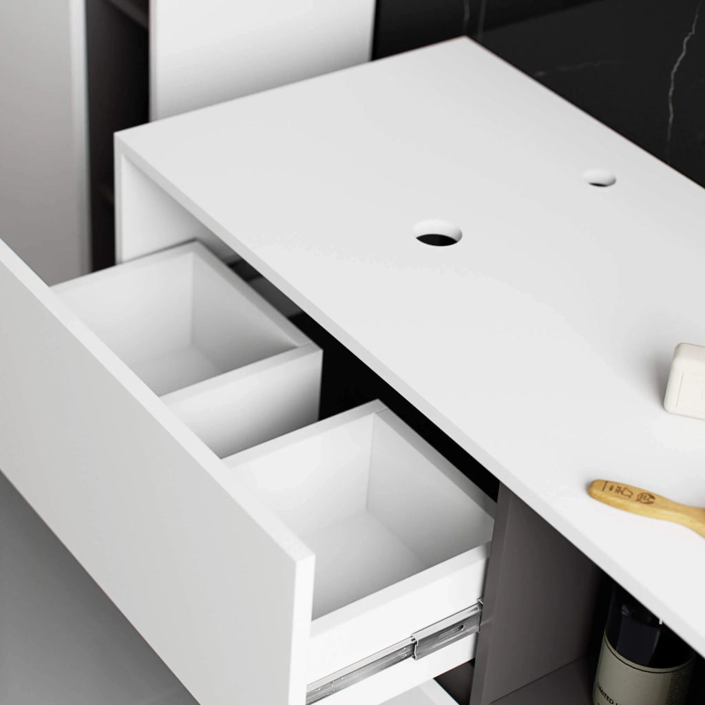 Mobile bagno senza lavabo VAMI sospeso Bianco, Grigio Grafite 90 cm 2 cassetti 90x45,5x60 cm