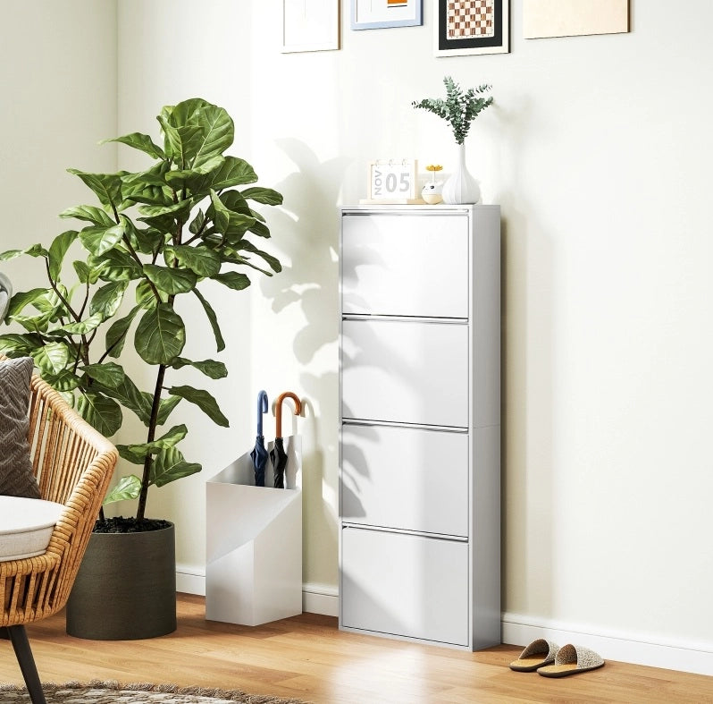 Mobile porta scarpe in metallo con 4 ribalte bianco