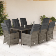 Set BistrÃ² da Giardino 9 pz con Cuscini in Polyrattan Grigio