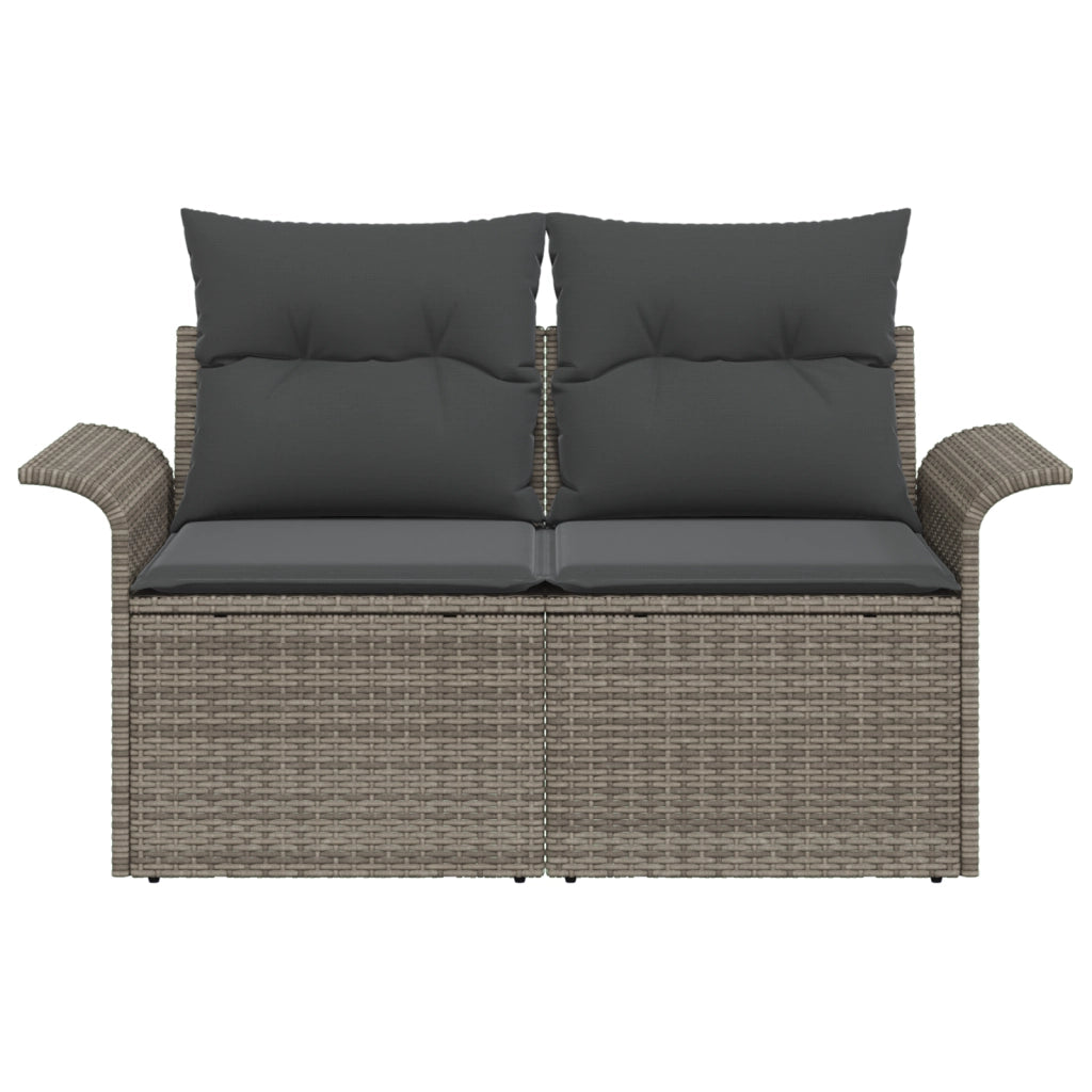 Divano da giardino 2 posti con storage e cuscini grigio in polirattan