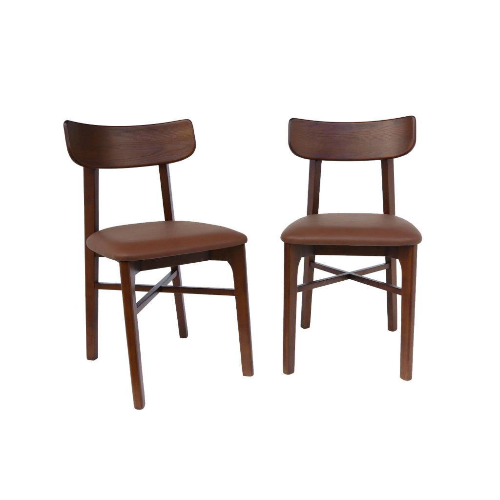 Set di 2 sedie in legno di hevea e similpelle, noce