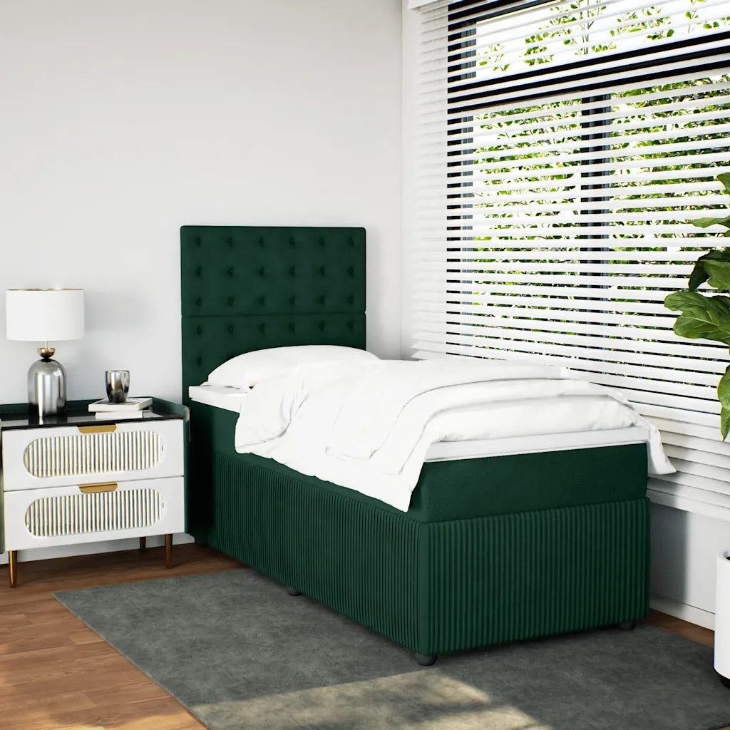 Giroletto a Molle con Materasso Verde Scuro 90x190 cm Velluto
