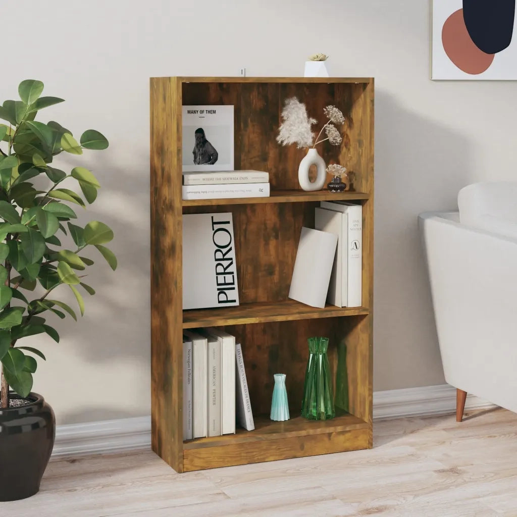 Libreria-Scaffale per Libri-Mobile di Stoccaggio Rovere Fumo 60x24x109 cm in Legno Multistrato