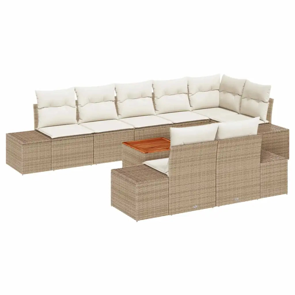 Set Divano da Giardino 9 pcs Beige e bianco