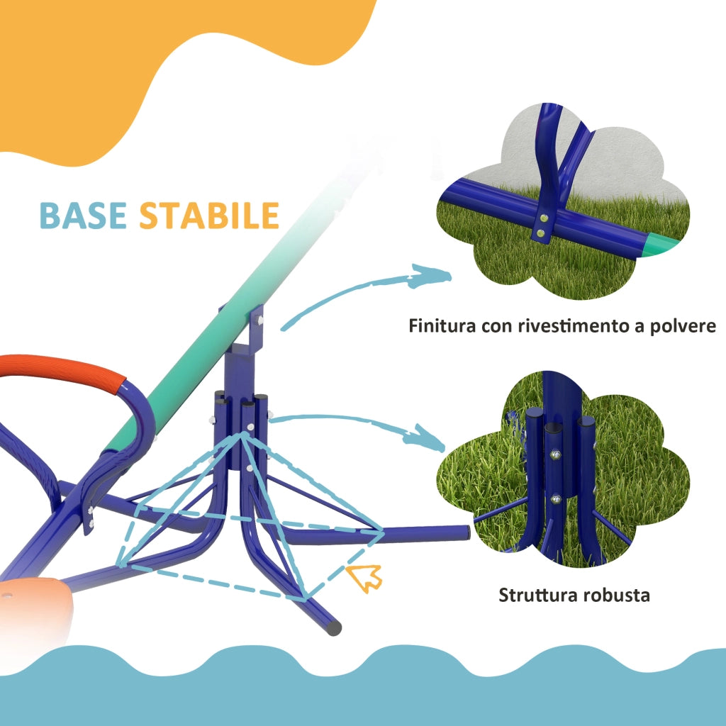 Altalena a Bilico per Bambini 3-8 Anni con Rotazione a 360¡ã, in Acciaio e PP, 192x60x60 cm