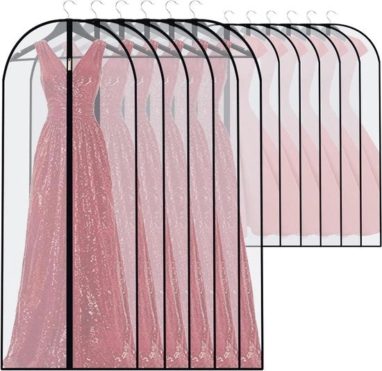 Set di 12 borse di protezione per abiti - 60 x 100cm/6 pezzi + 60 x 153cm/6 pezzi - Borsa di protezione per abiti con zip completo per armadi - Borse leggere trasparenti impermeabili lavabili per proteggere i completi da abbigliamento.