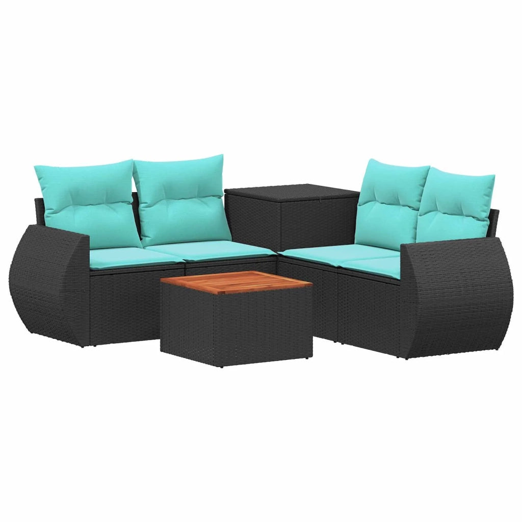 Set di divani 6 pz Nero e Blu Rattan sintetico e Acciaio 3447504