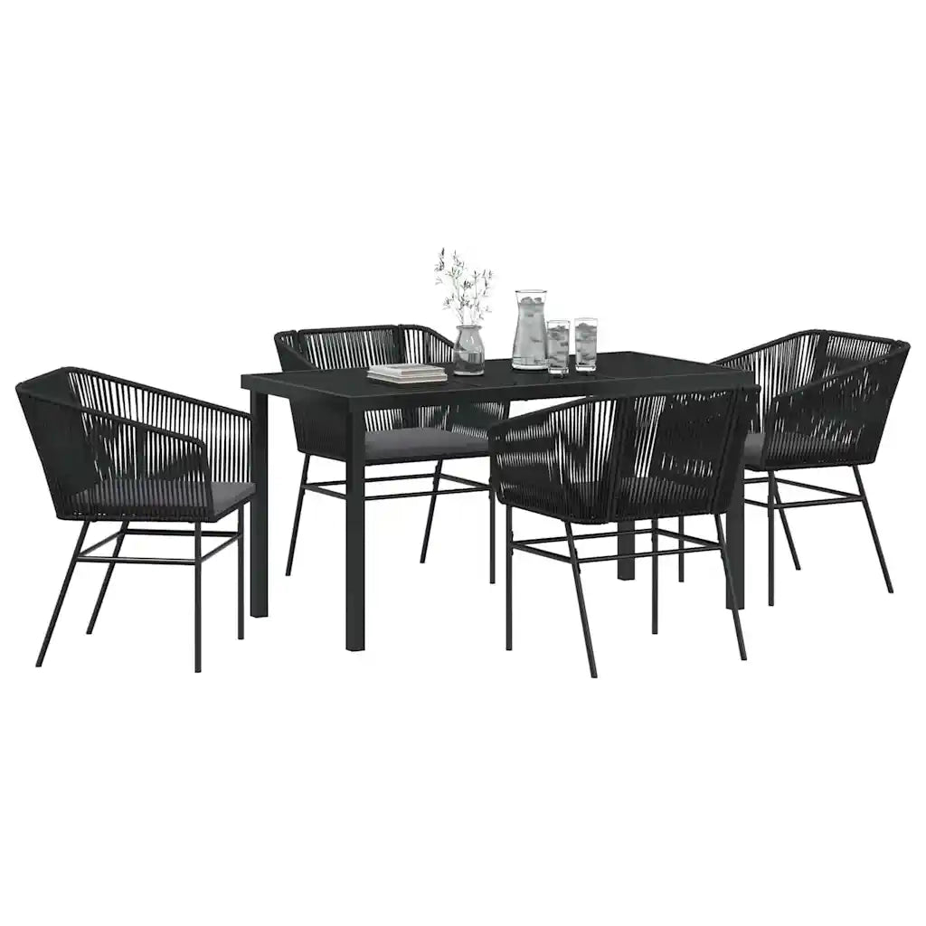 Set da Pranzo per Giardino con cuscino 5 pz | Set Salotto da Giardino Nero