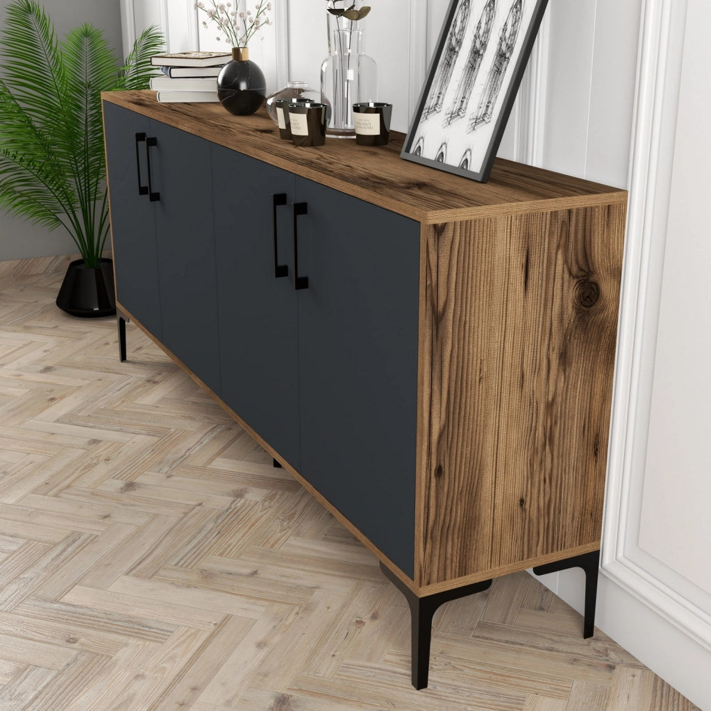 Credenza in legno "Kiev" - 180 x 35 x 78 cm - Grigio antracite