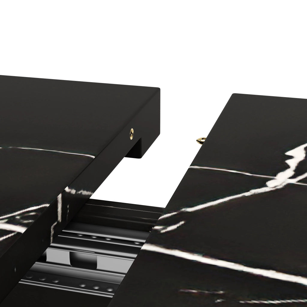Tavolo da pranzo allungabile in MDF effetto marmo nero, con struttura in metallo, per cucina e soggiorno, 120 × 75 × 75,5 cm