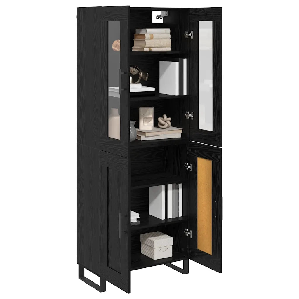 Credenza 2 pz | Madia | Buffet da pranzo | Armadio da pranzo Rovere Nero Legno Stratificato e Vetro