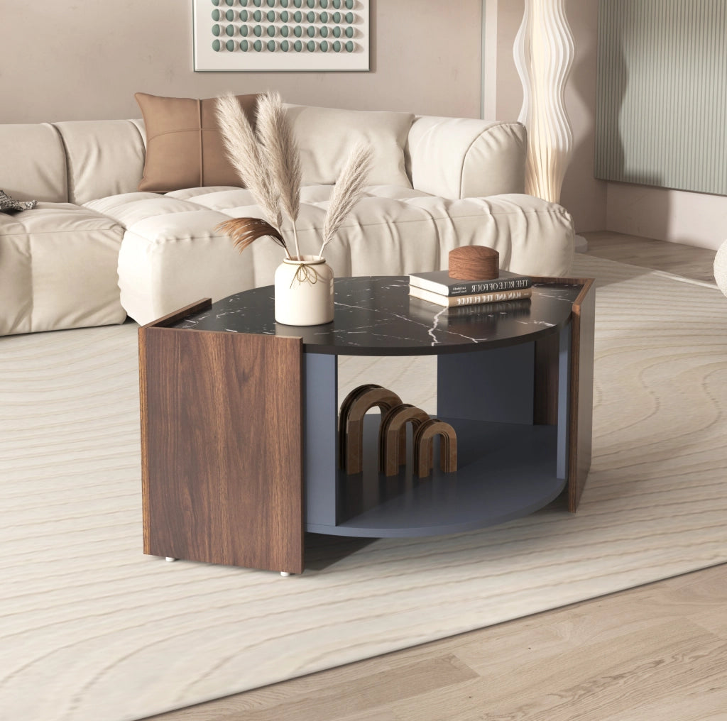 Tavolino da salotto 96.5x63x40 cm con vano contenitore; pannello truciolare nero