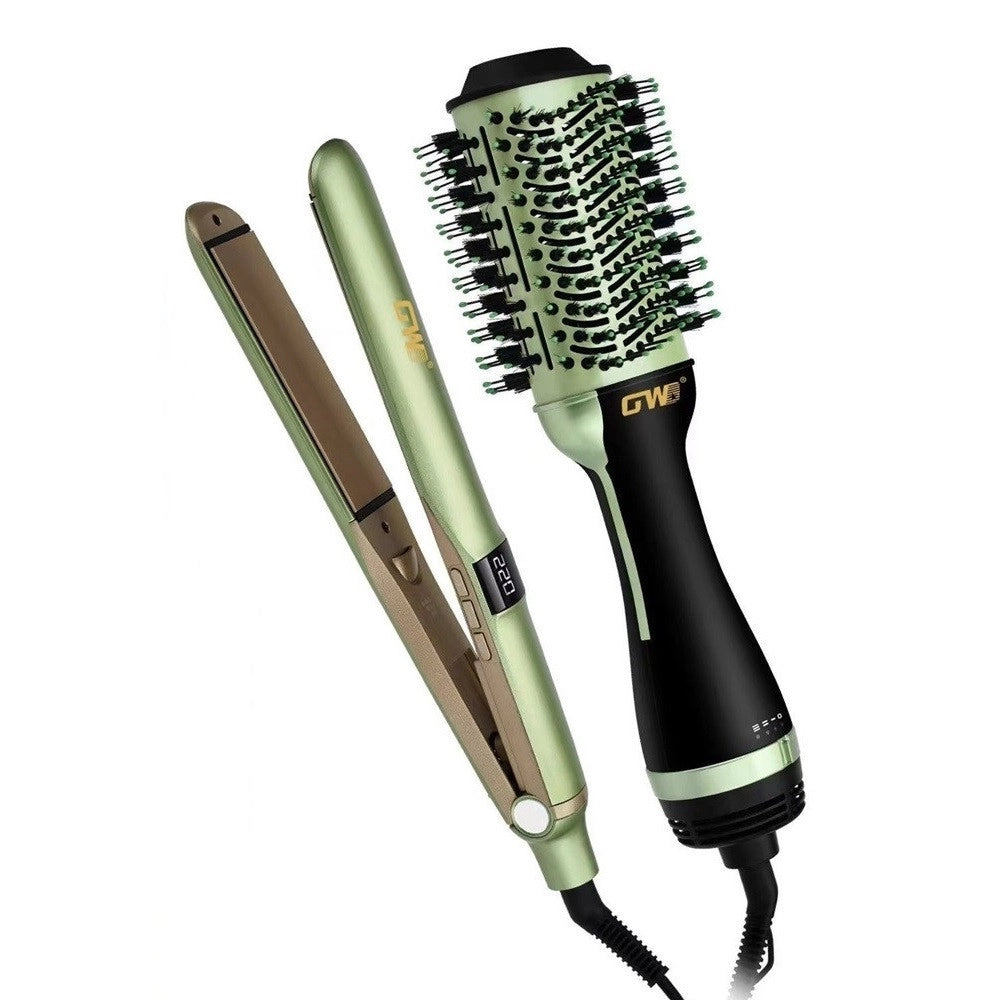Trade Shop - Set Piastra + Spazzola Rotante Ioni 2in1 Professionale Per Styling Capelli Multifunzione -