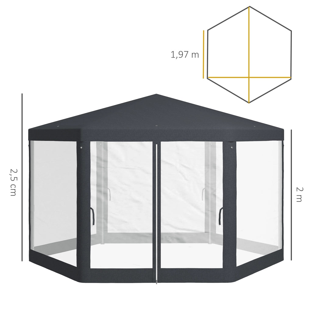 Gazebo 4x4 m Gazebo da giardino con zanzariera a 6 angoli tenda per feste in poliestere e metallo grigio scuro per feste in giardino