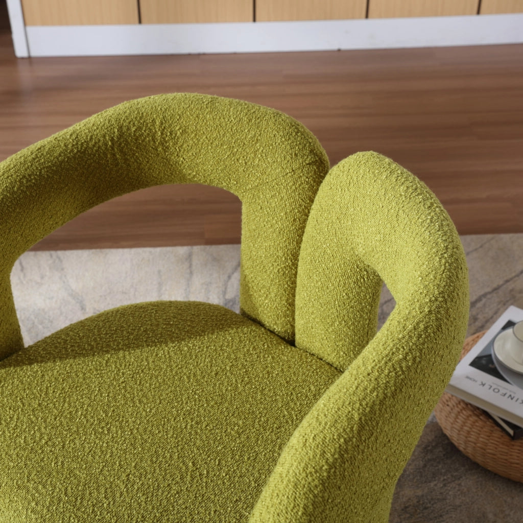 Poltrona girevole a 360° in bouclé verde oliva; 67 × 55 × 74 cm