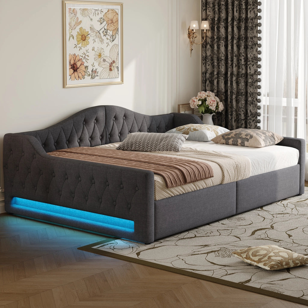Letto giorno con illuminazione LED e vano contenitore grigio MDF compensato 140x200 cm