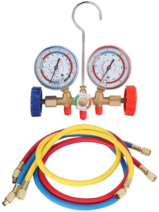 Set di Diagnosi Tester - Manometro - Tubi - Fermo - Pressione Massima 500Psi - Temperatura - Materiale Resistente - Set di Raffreddamento