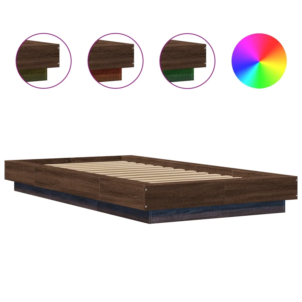 Giroletto Luci LED-Struttura Letto con LED Rovere Marrone 100x200 cm Legno Multistrato 490961
