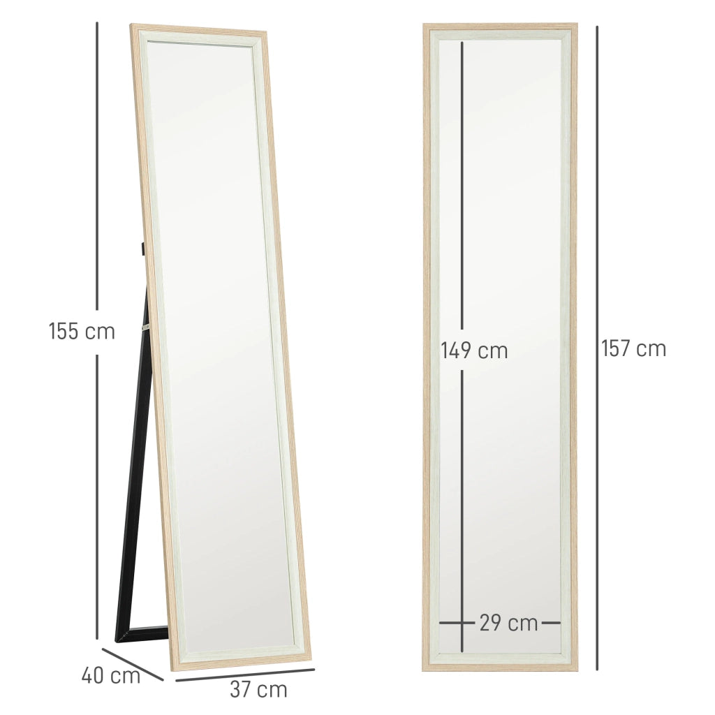 Specchio da Terra 157x37 cm ¨C Xylo ¨C Bianco e Naturale con Cornice MDF