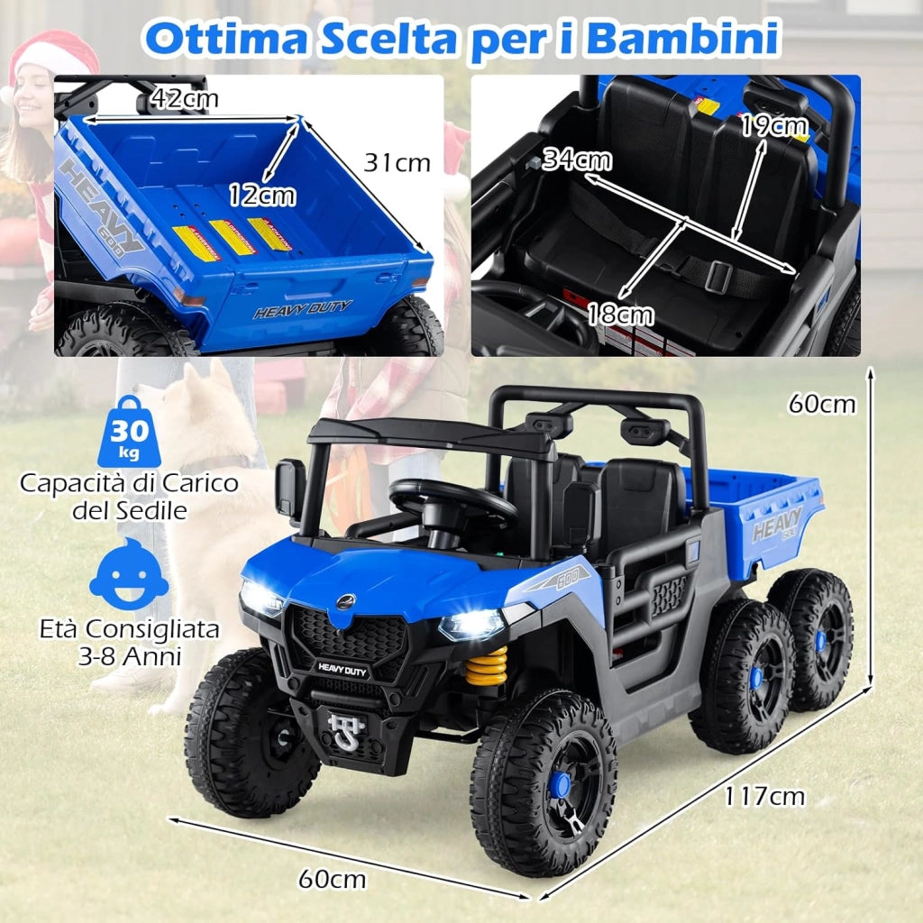 24V Camion Ribaltabile per Bambini, Auto Elettrica con Cassone Ribaltabile Telecomando Musica Storie Luci LED e Sospensioni a Molla, Macchina Elettrica per Bambini 3-8 Anni (Blu)