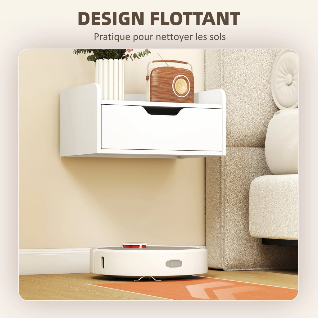 Comodino a muro ¨C zephmum ¨C bianco, legno, 40x30x19.5 cm