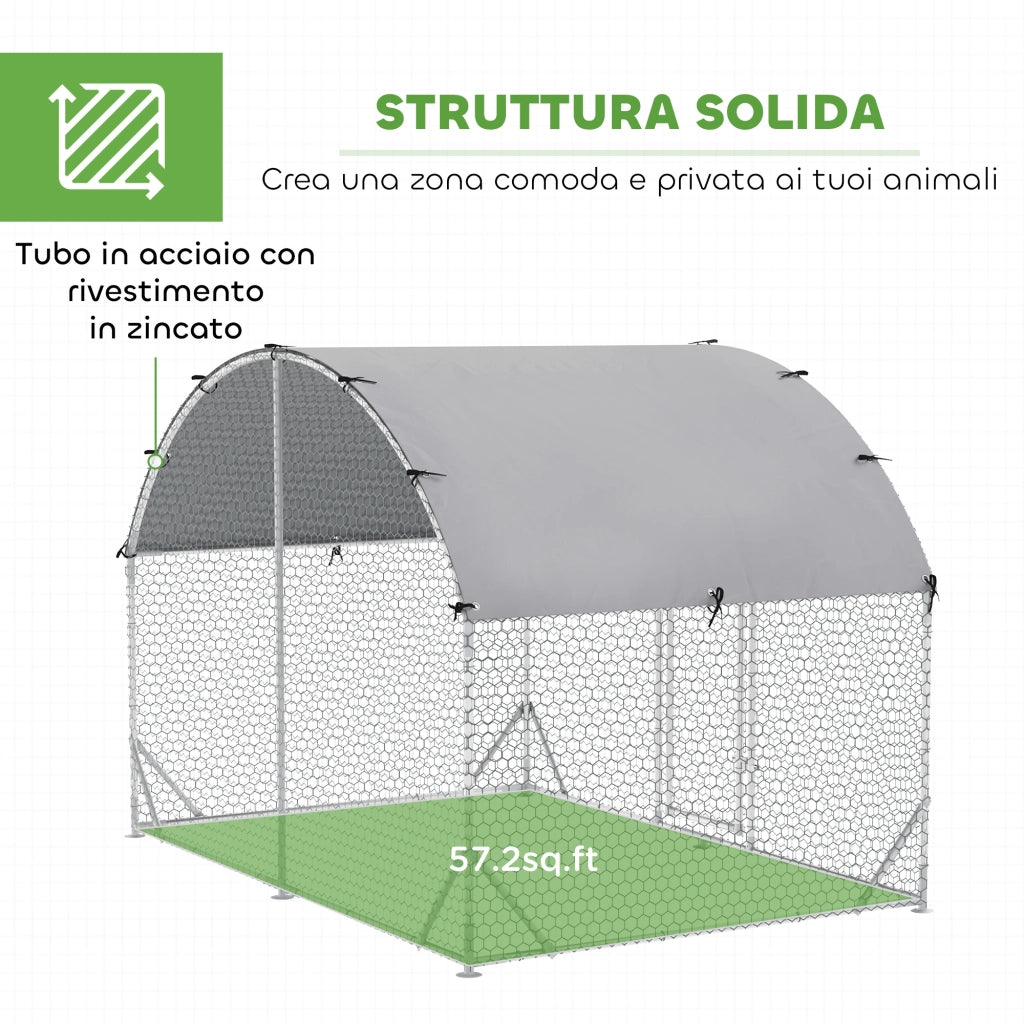 Recinto per Galline in Metallo Galvanizzato ¨C Zephmum ¨C Argento 280x190x197 cm