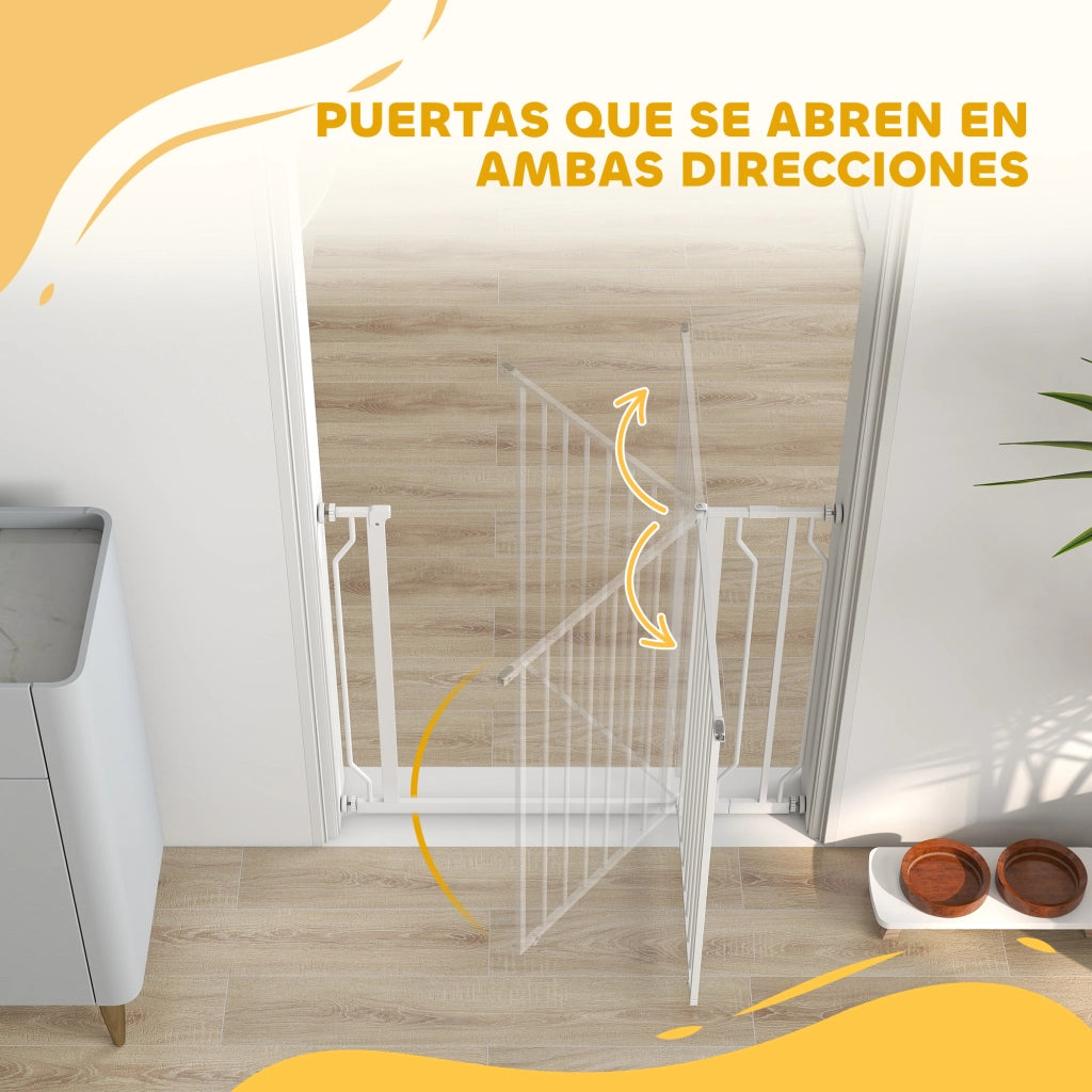 Barriera per Cani con Porta Aggiustabile 75-95 cm ¨C Zephmum ¨C Bianco
