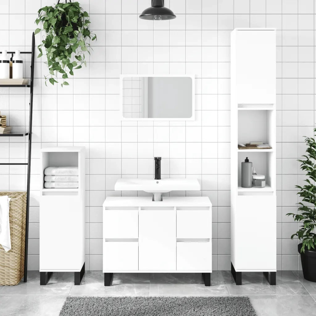 Armadietto da Bagno Bianco 30x30x100 cm in Legno Multistrato 831564