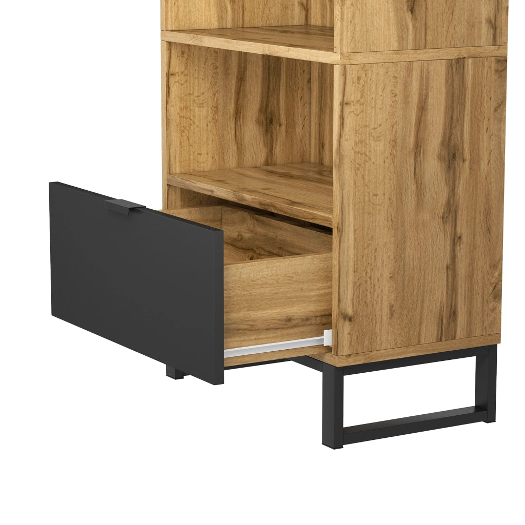 Armadio con asta appendiabiti, 1 cassetto e 3 ripiani, per ingresso, in truciolare, nero, 180 × 38 × 65 cm