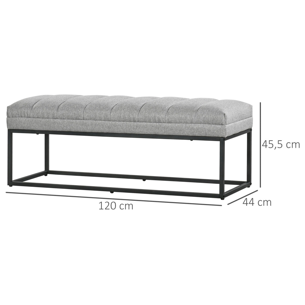 Panca imbottita in effetto lino 120 x 34 x 40 cm, grigio chiaro, portata fino a 200 kg