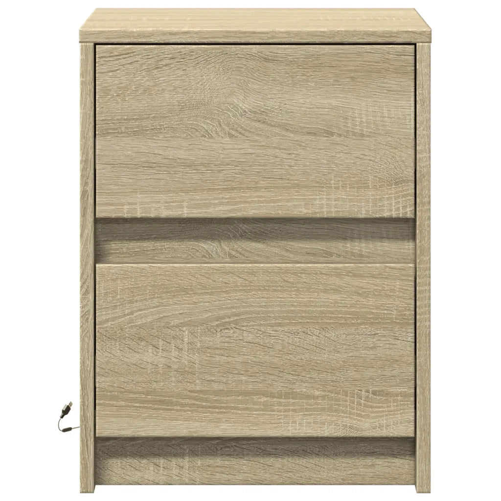 Comodino con Luci LED Rovere Sonoma in Legno Multistrato