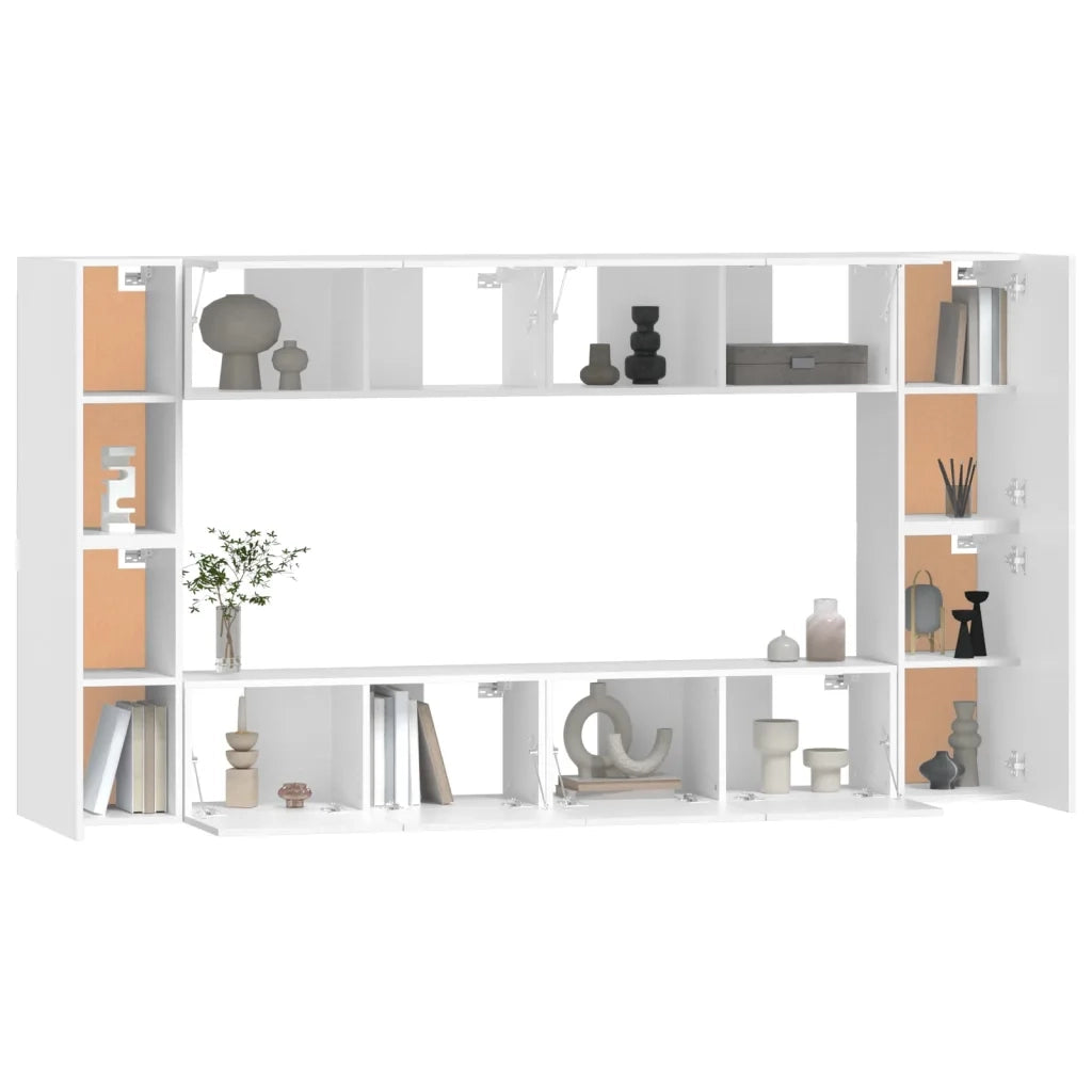 Set Mobili Porta TV 8pz Bianco in Legno Multistrato 3114286