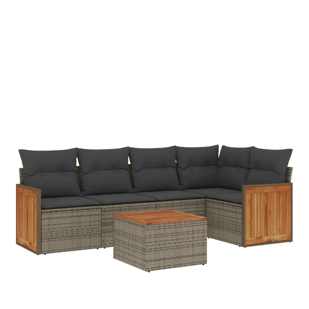 Set Divano da Giardino 6 pz con Cuscini Grigio in Polyrattan 3227635