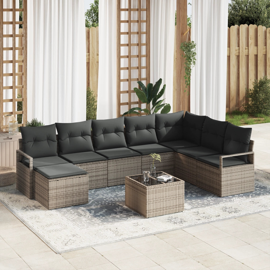Set di Divani da Giardino  da 8 Pezzi con Cuscini Rattan Nero