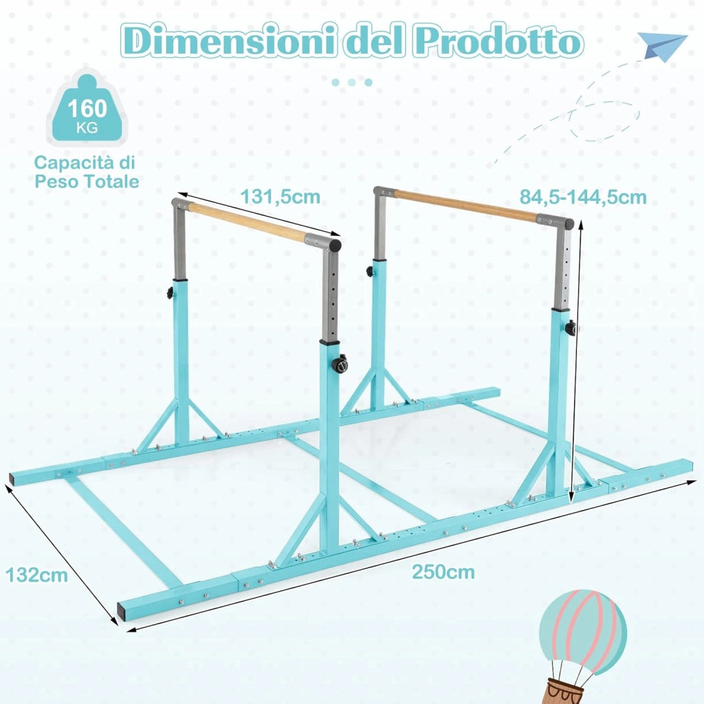 COSTWAY Sbarre Parallele Ginnastica per Bambini, Barre Doppie Ginnastica per Casa con Altezza Regolabile a 13 Livelli e Larghezza Regolabile a 6 Livelli, per Bambini 3+ Anni, Portata 160kg