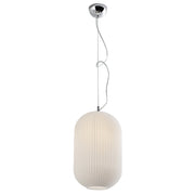 Lampada a Sospensione Rigadin in Cromo e Vetro Bianco Satinato 24cm, E27 IP20, Design Plissé Geometrico - Rossini Group