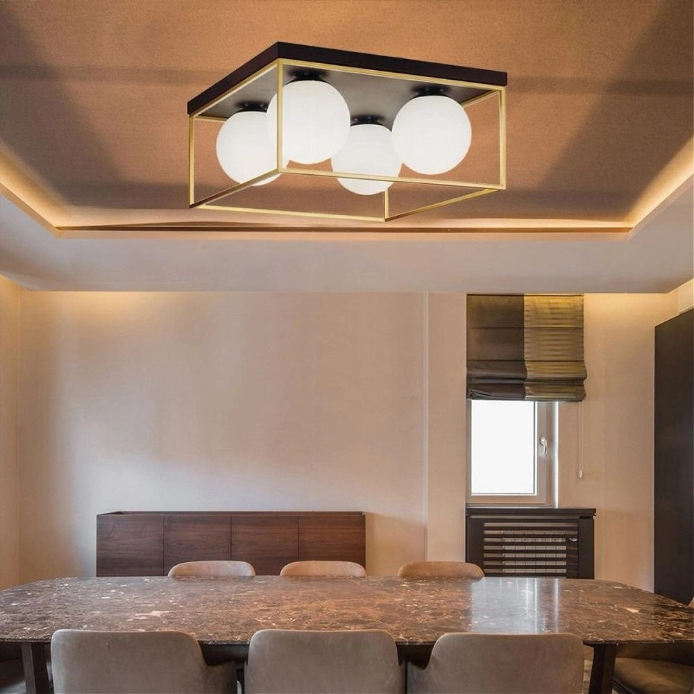 Trade Shop - Plafoniera Da Soffitto Lampada In Metallo Nero Bronzo Con 4 Sfere Vetro G9 C76-4 -