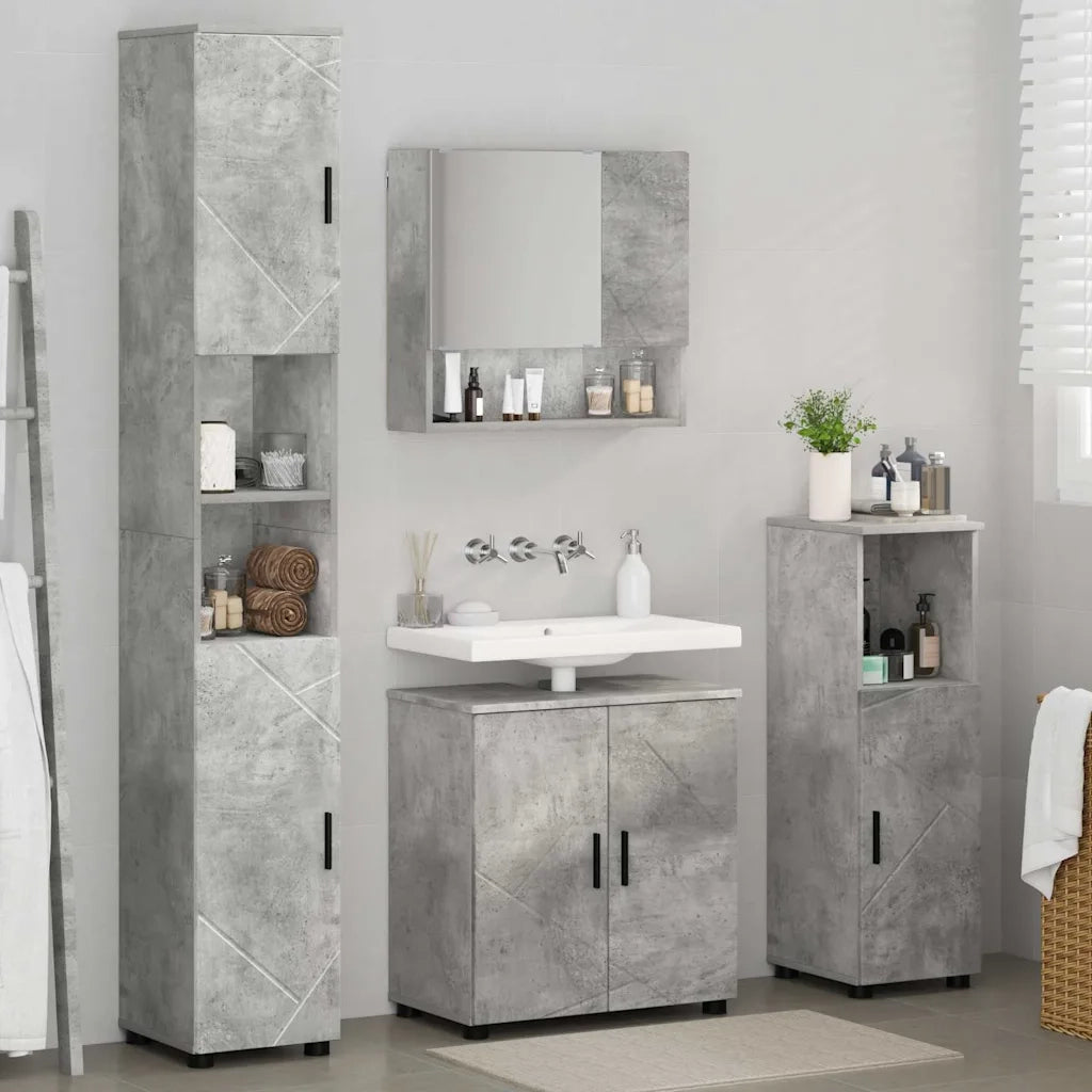 Set di mobili per il bagno con porta 4 pcs Grigio cemento