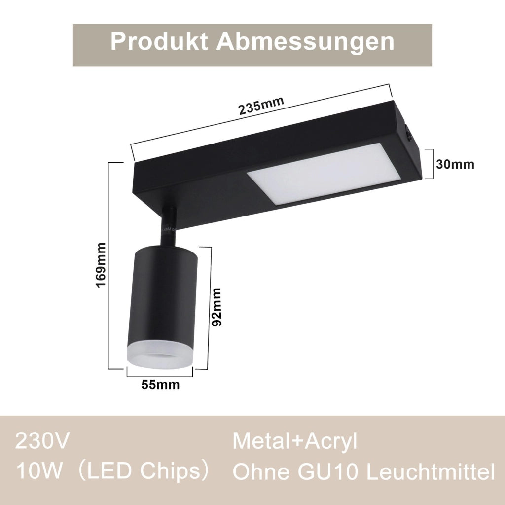 ZMH Faretto da soffitto 1 fiamma 10W GU10 nero plafoniera 3000K camera da letto