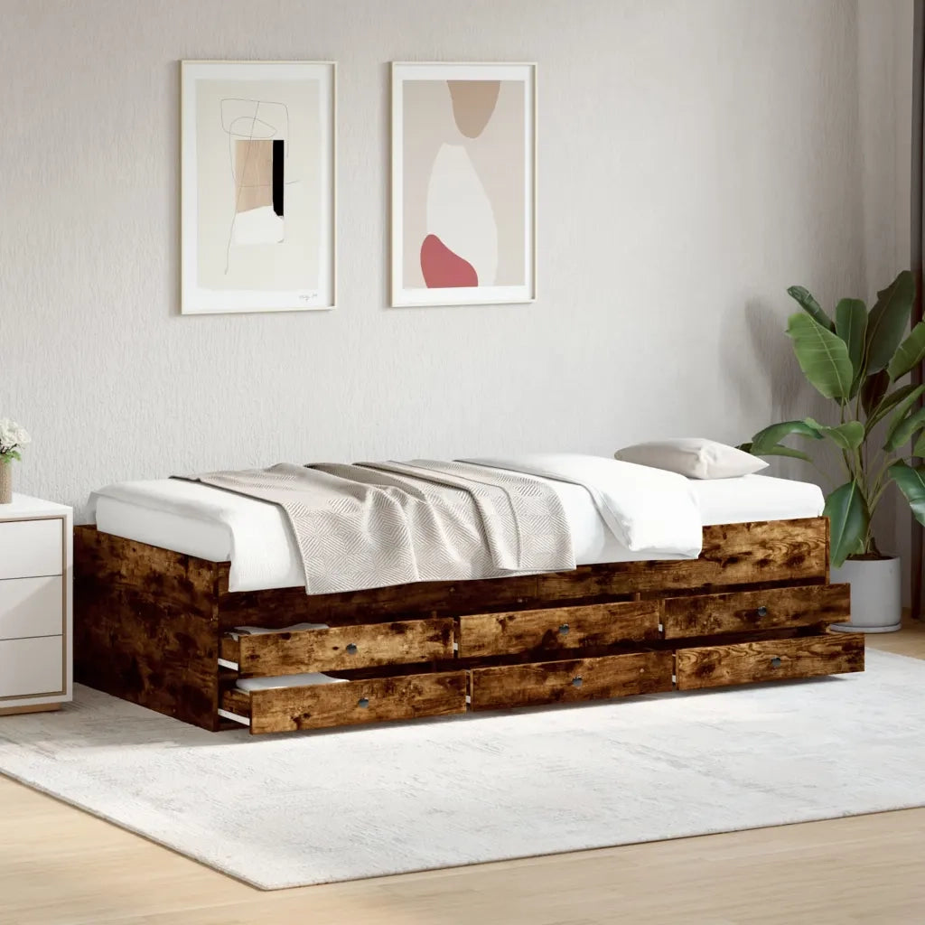 Divano letto | Sof¨¤ letto | Letto singolo con Cassetti senza Materasso Rovere Fumo 90x200 cm