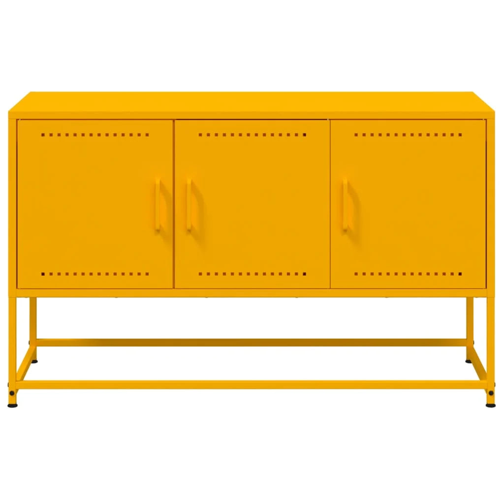 Mobile TV multimediale mensola TV credenza TV sala da pranzo soggiorno camera da letto giallo senape 100,5 x 39 x 60,5 cm acciaio giallo 02_0027654
