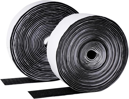 Nastro Adesivo Self-Adesivo 35 mm Largo x 5 m - Forte e Biconfrontale - Chiusura Nastro Adesivo - Nastro Adesivo a Tappetino - Per Tessuto, Involucro di Volo e Tappeto - Nero